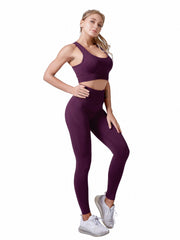 2pc Seamless Workout Set Crop Tank Top Sports Bra & Leggings Women's Activewear