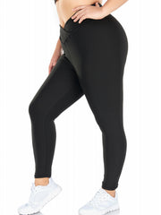 Solid High Stretch Leggings with Cross Waist