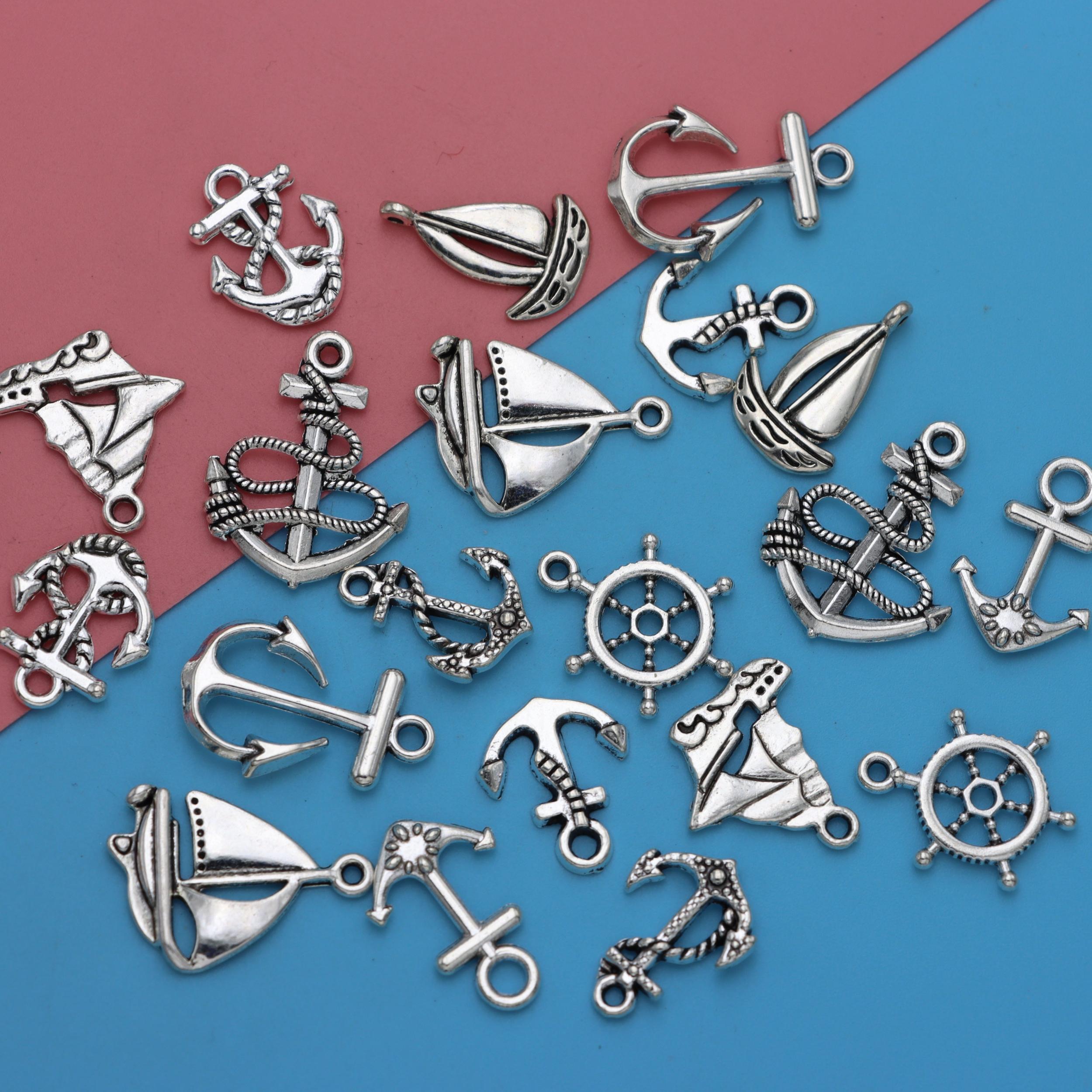 20pcs Antique Silver Anchor Rudder Boat Charms Pendants DIY Bracelet Supplies