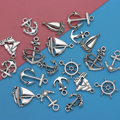 20pcs Antique Silver Anchor Rudder Boat Charms Pendants DIY Bracelet Supplies