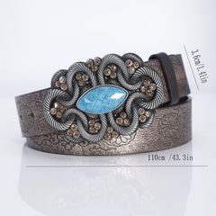 Retro Men's Turquoise Inlaid Rhinestone Wide Leather Belt