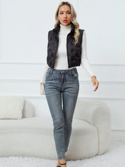 Solid Zip Up Vest Sleeveless High Neck Women's Clothing
