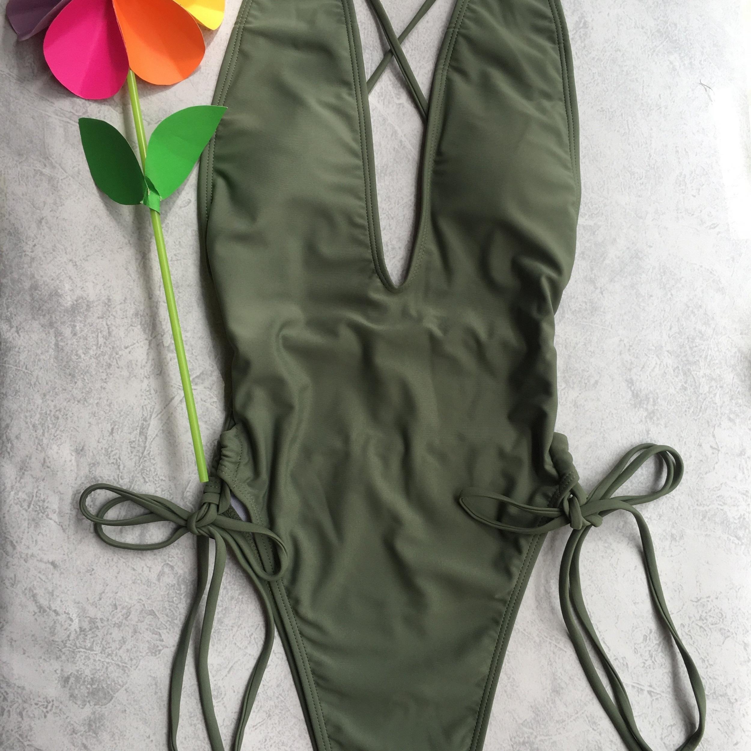 Criss Cross Backless High Cut One Piece Swimsuit Women's Swimwear