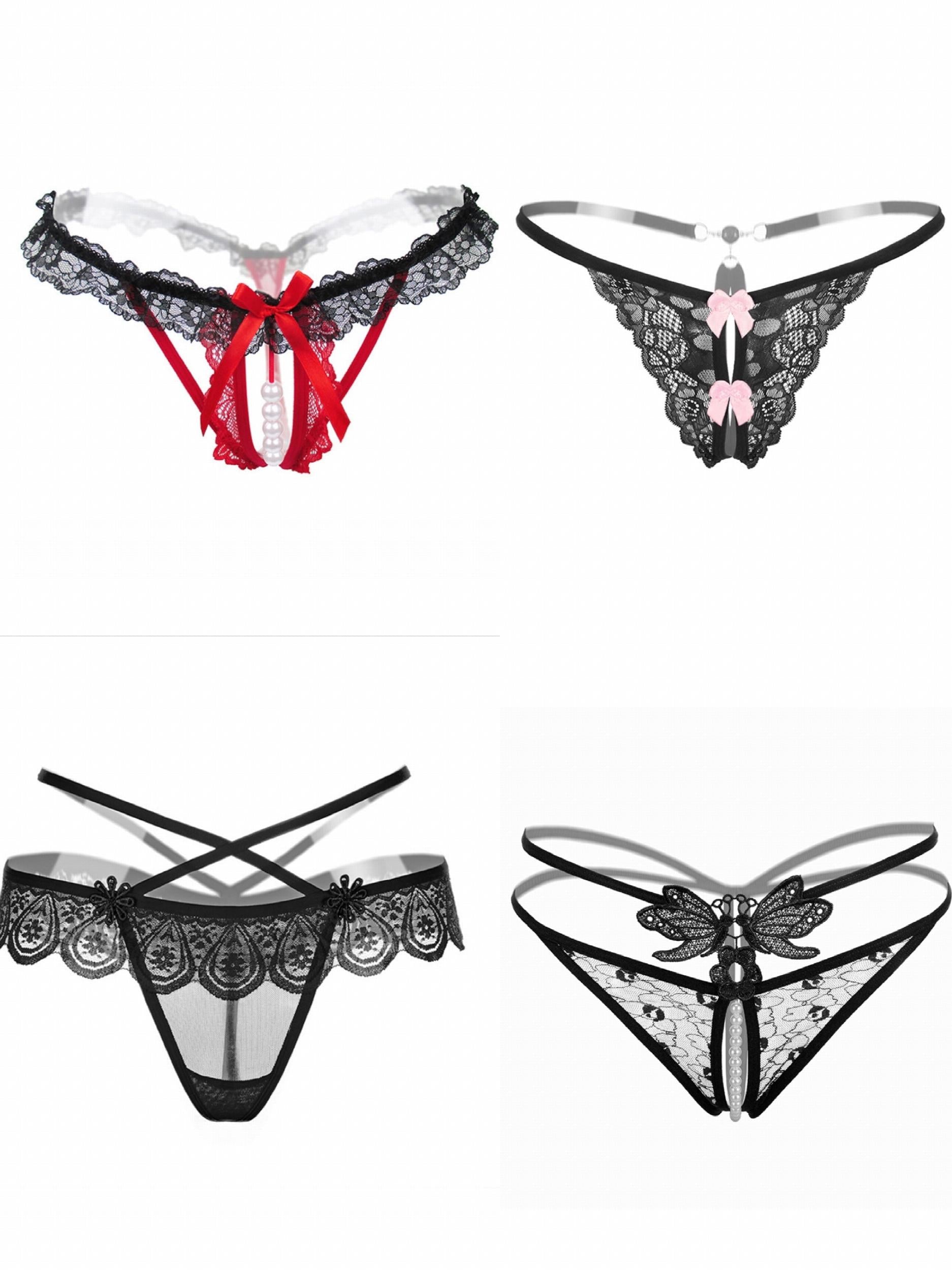 4pcs Sexy Lace Mesh Thongs Low Waist Sheer Lingerie