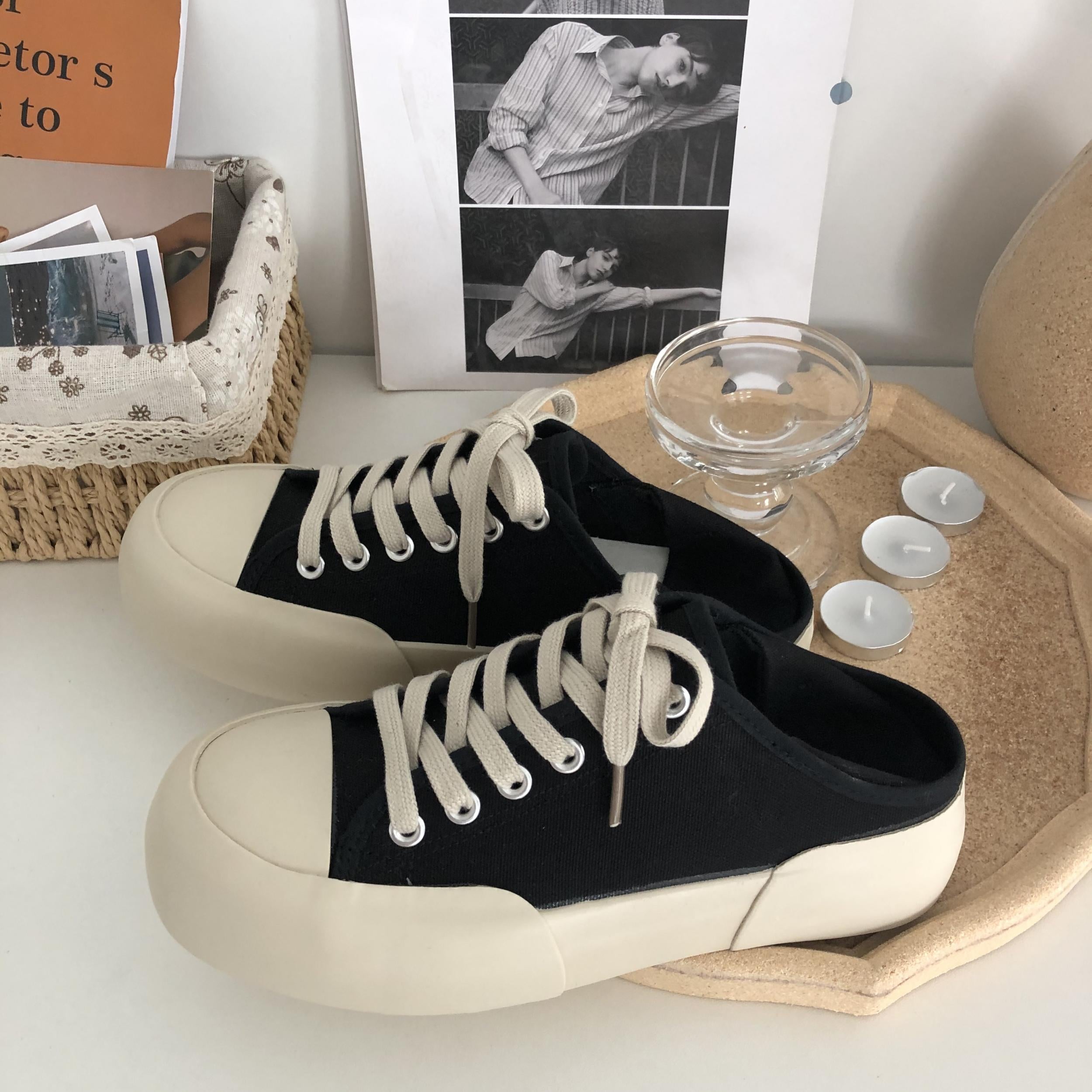 Colorblock Lace Up Platform Sneakers Low Top Women's Shoe