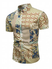 Boho Style Print Men's Short Sleeve Shirt for Summer Vacation
