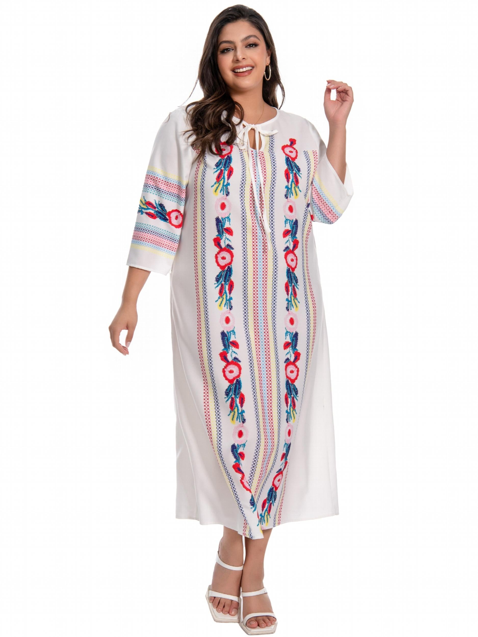 Floral Embroidered Cut Out Tie Front Abaya Dress