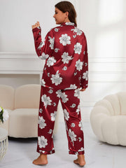 Floral Print Satin Shirt & Pants Pajamas Set