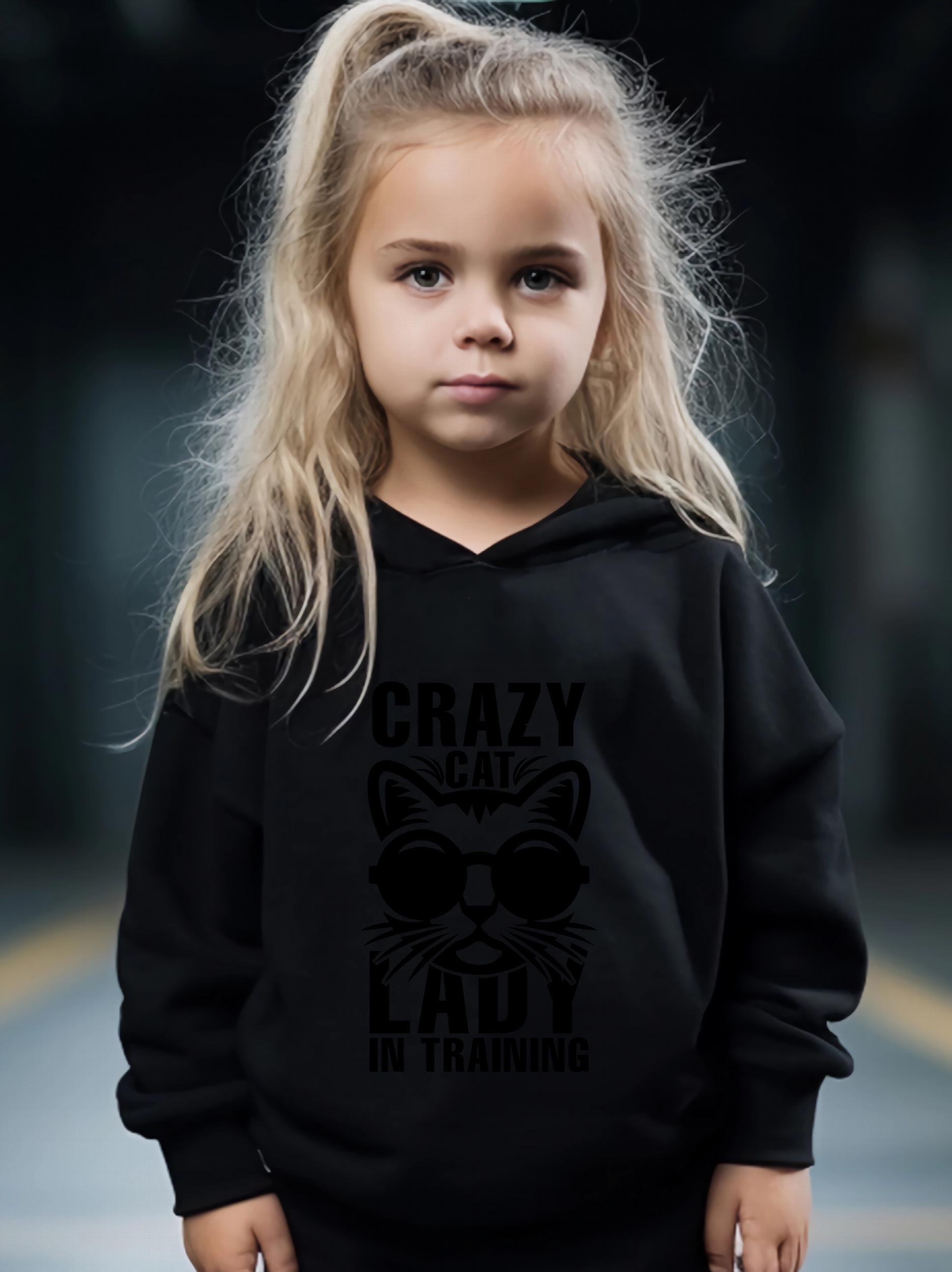 Cartoon Cat Pattern Hooded Sweatshirt and Sweatpants Set for Girls