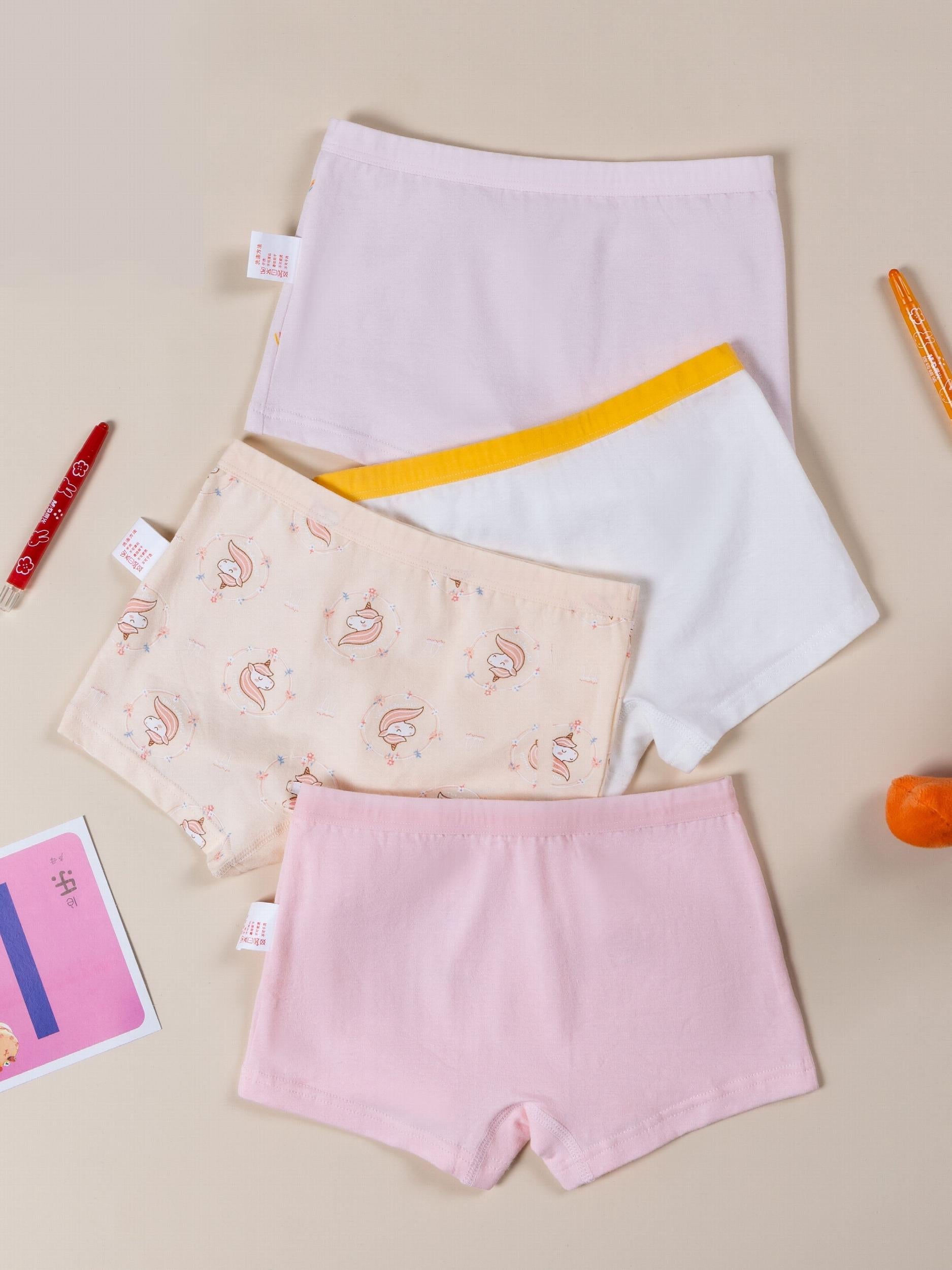 4pcs Girl's Unicorn Printed Cotton Square Pants Underwear