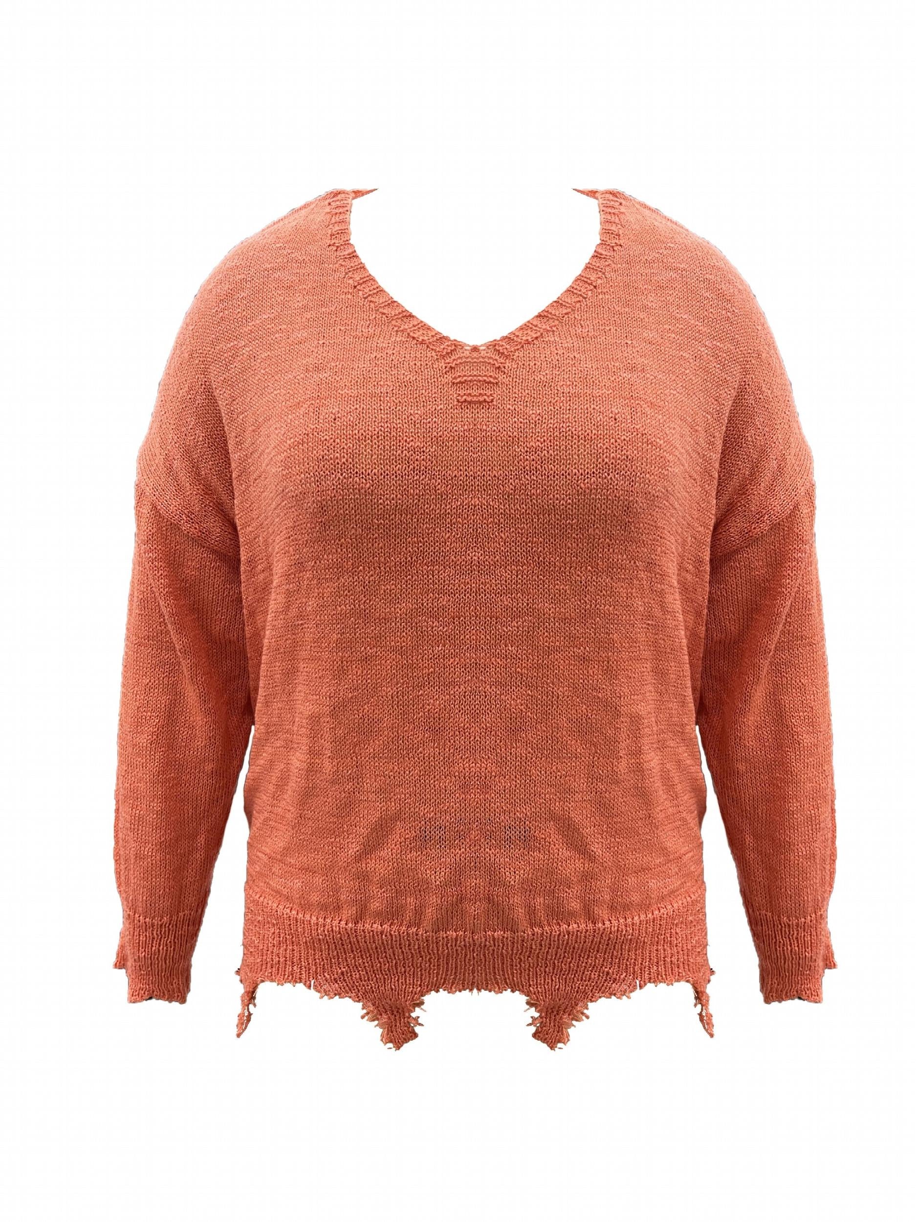 Casual Sweater Women's Plus Ribbed V Neck Pullover Jumper