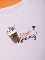 Letter Print Pajama Set Short Sleeve Crew Neck Top & Lounge Pants