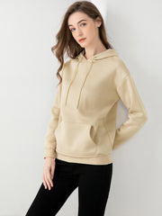 Solid Drawstring Long Sleeve Hoodie with Kangaroo Pocket