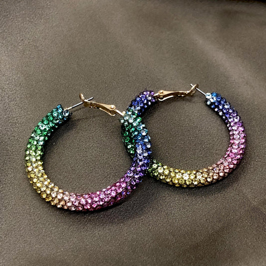 Colorful Rhinestone Hoop Earrings