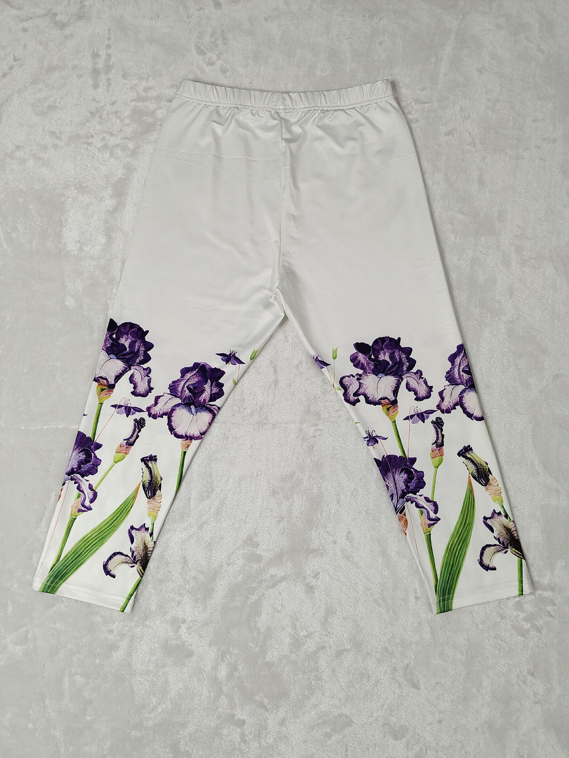 Floral Print Skinny Capris Leggings for Women