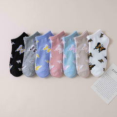 5 Pairs Butterfly Print Low Cut Ankle Socks Women's Stockings