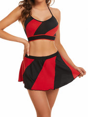 Sporty Colorblock Bra & Skirt Lingerie Set