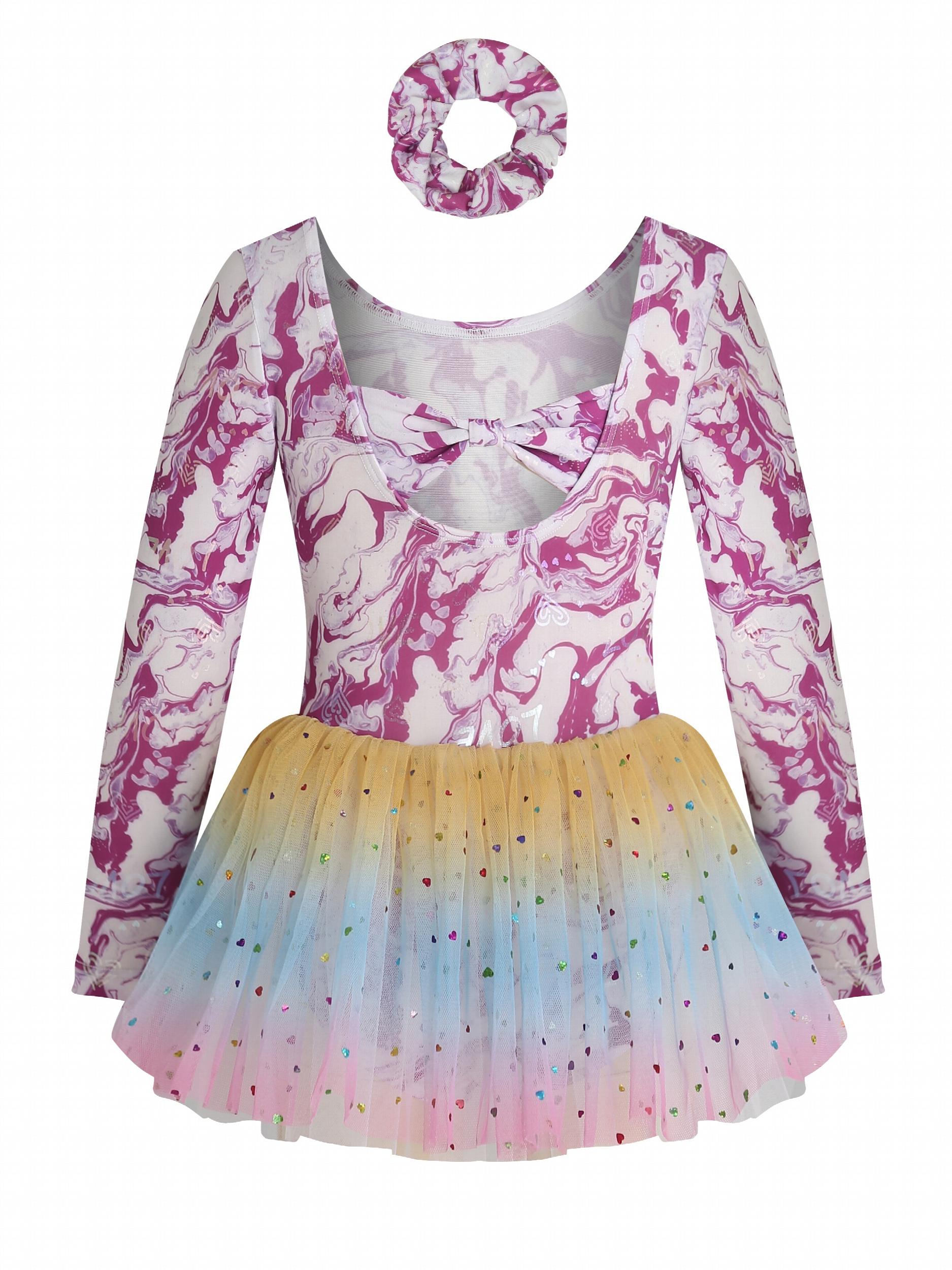 Girls Long Sleeve Back Bow Stars Sequins Tulle Tutu Patchwork Dress