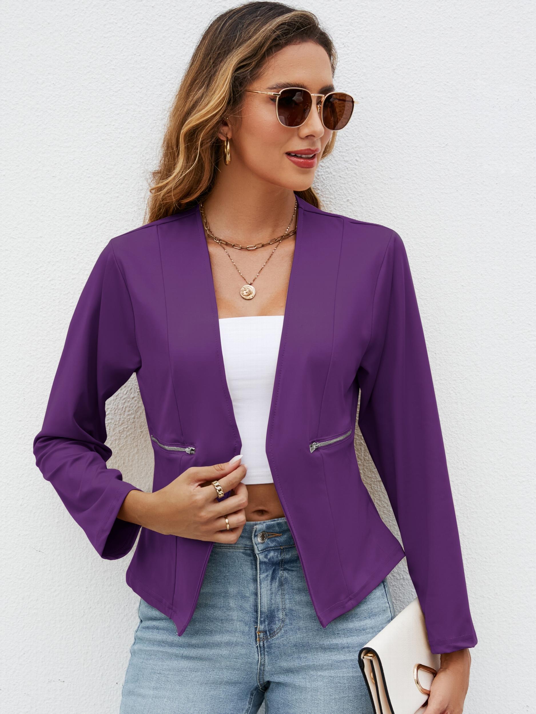 Solid Crop Blazer Open Front Pocket Blazer & Stylish Tops For Work