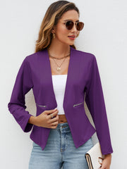 Solid Crop Blazer Open Front Pocket Blazer & Stylish Tops For Work