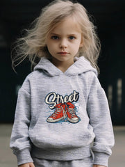 2pcs Shoes Print Girls Hoodies Jogger Set For Sports
