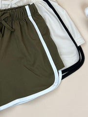 Girls Stripe Waist Bow Casual Sports Shorts Set