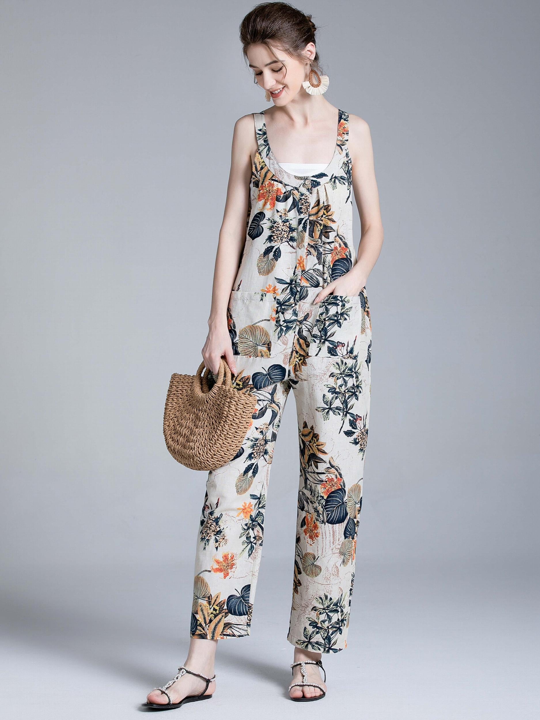 Hippie Patchwork Retro Print Wide Leg Jumpsuit Loose Casual Jumpsuit