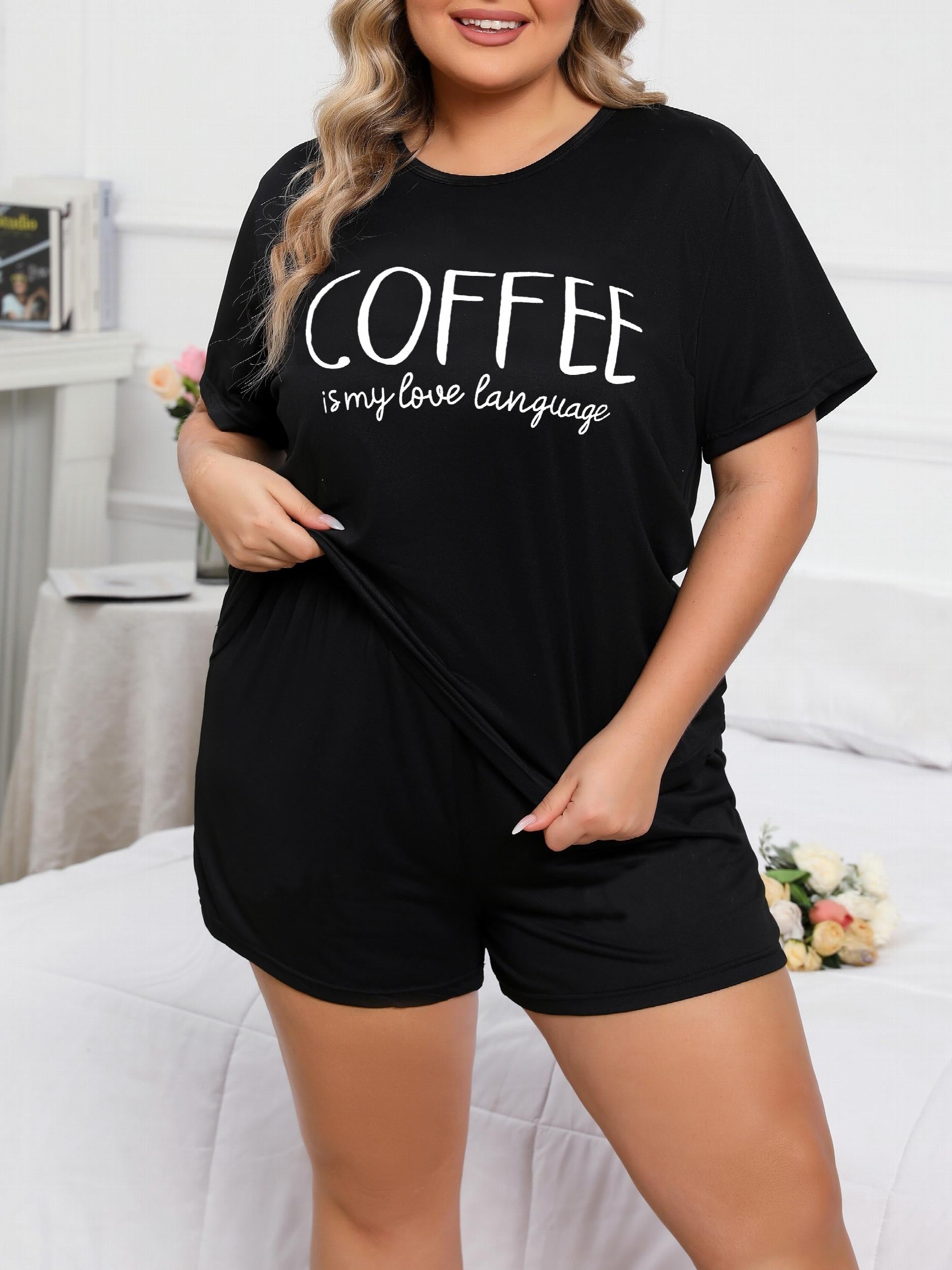 Women's Lounge Set Slogan Print Top & Shorts Pajama Set