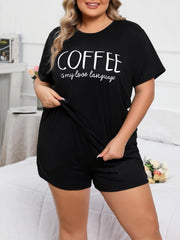 Women's Lounge Set Slogan Print Top & Shorts Pajama Set