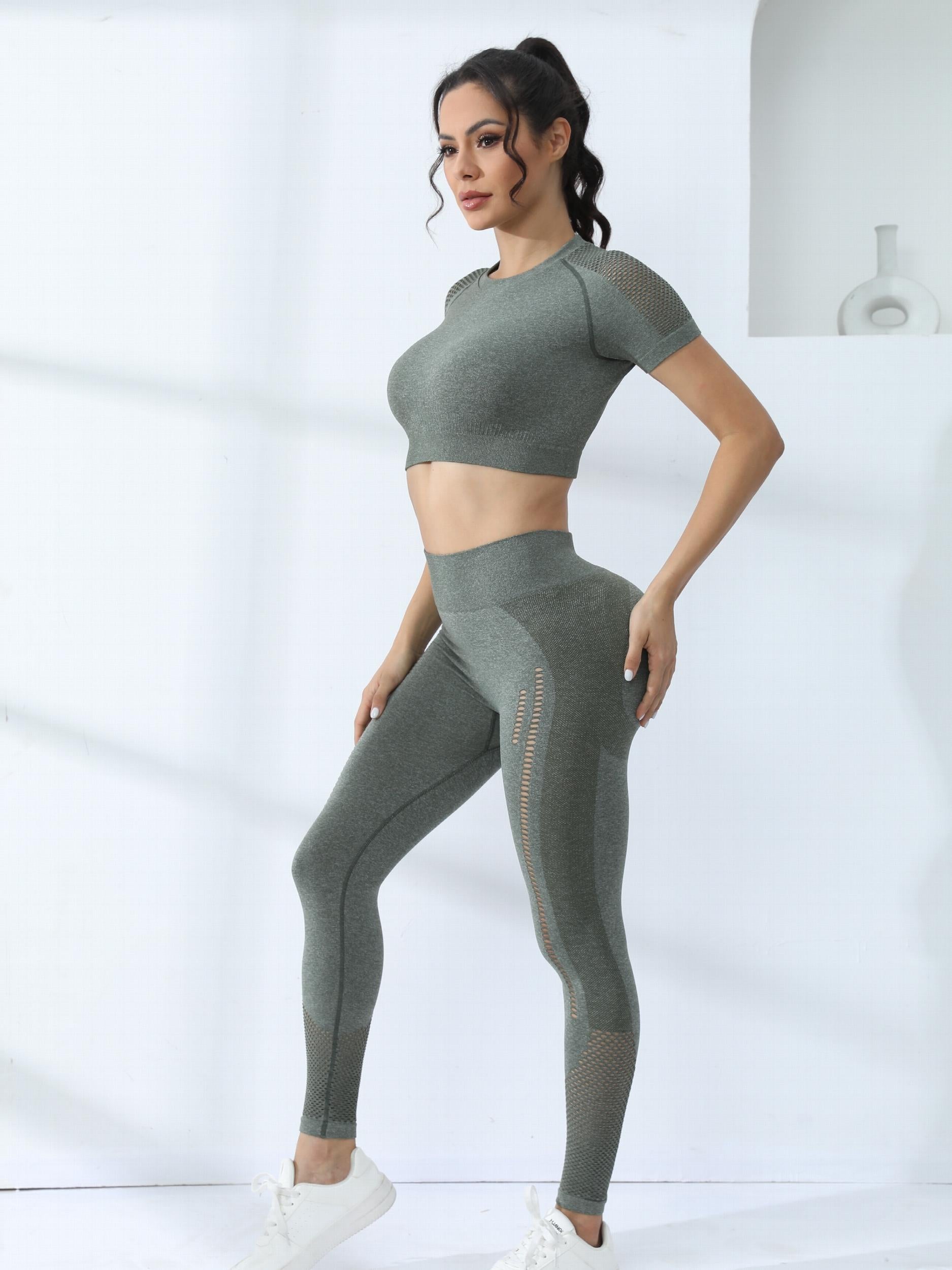 2pcs Workout Set Sports Top & Leggings Butt Lifting Activewear