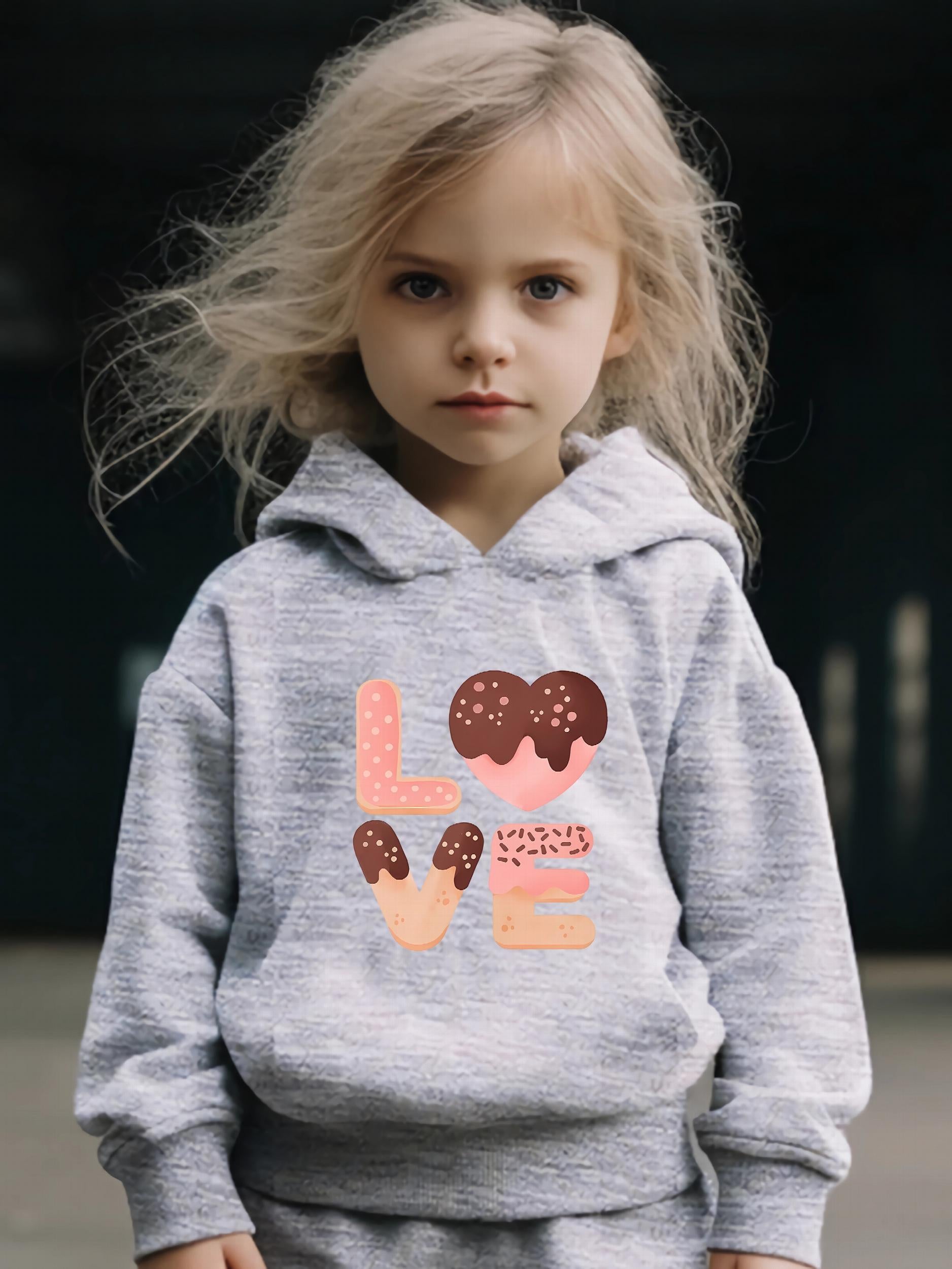 Love Pattern Hooded Sweatshirt for Girls