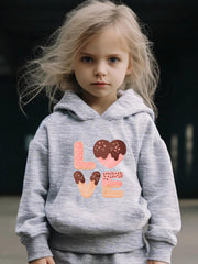 Love Pattern Hooded Sweatshirt for Girls