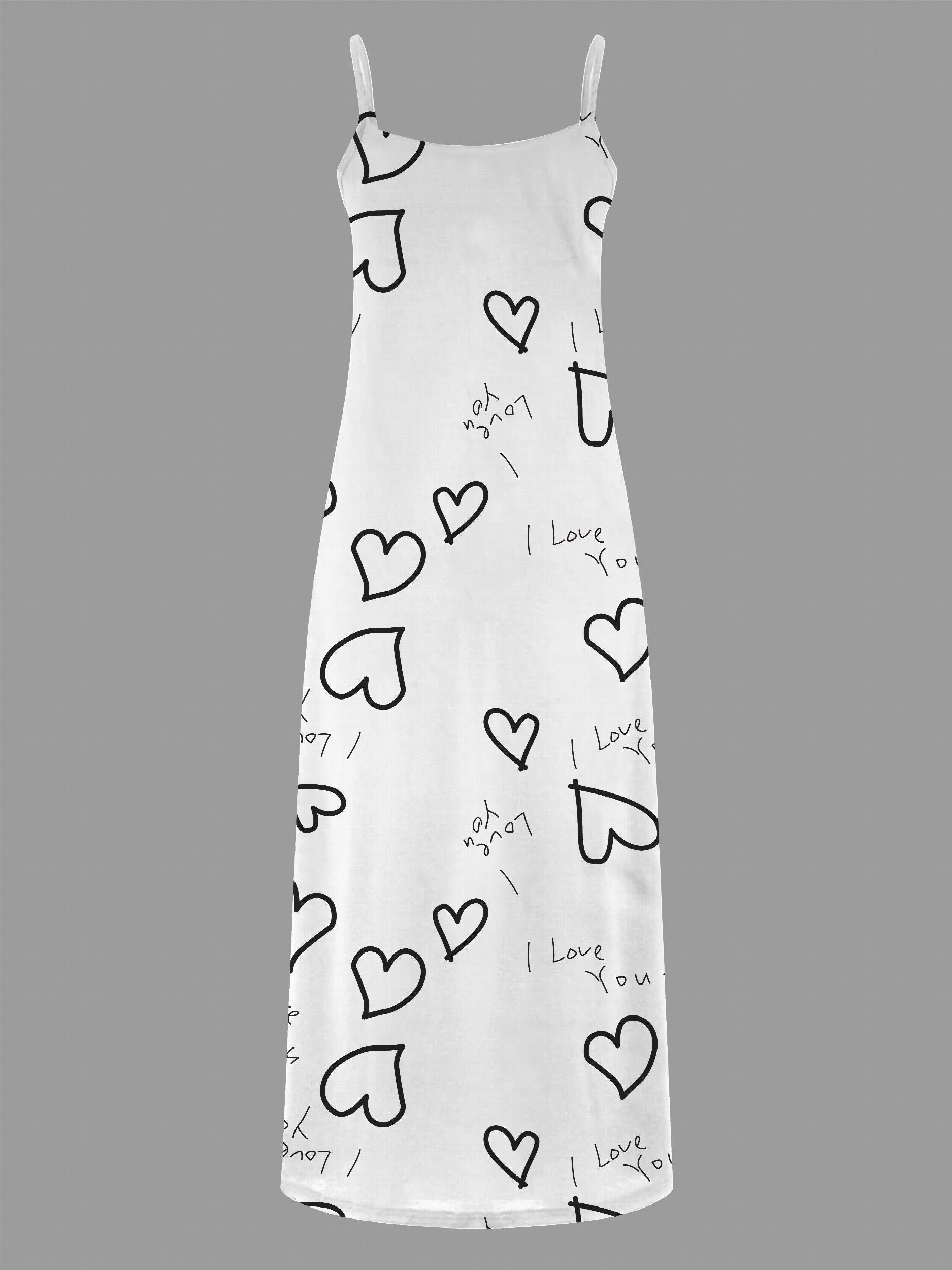 Casual Dress Women's Plus Heart & Letter Print V Neck Maxi Cami Dress