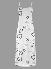 Casual Dress Women's Plus Heart & Letter Print V Neck Maxi Cami Dress