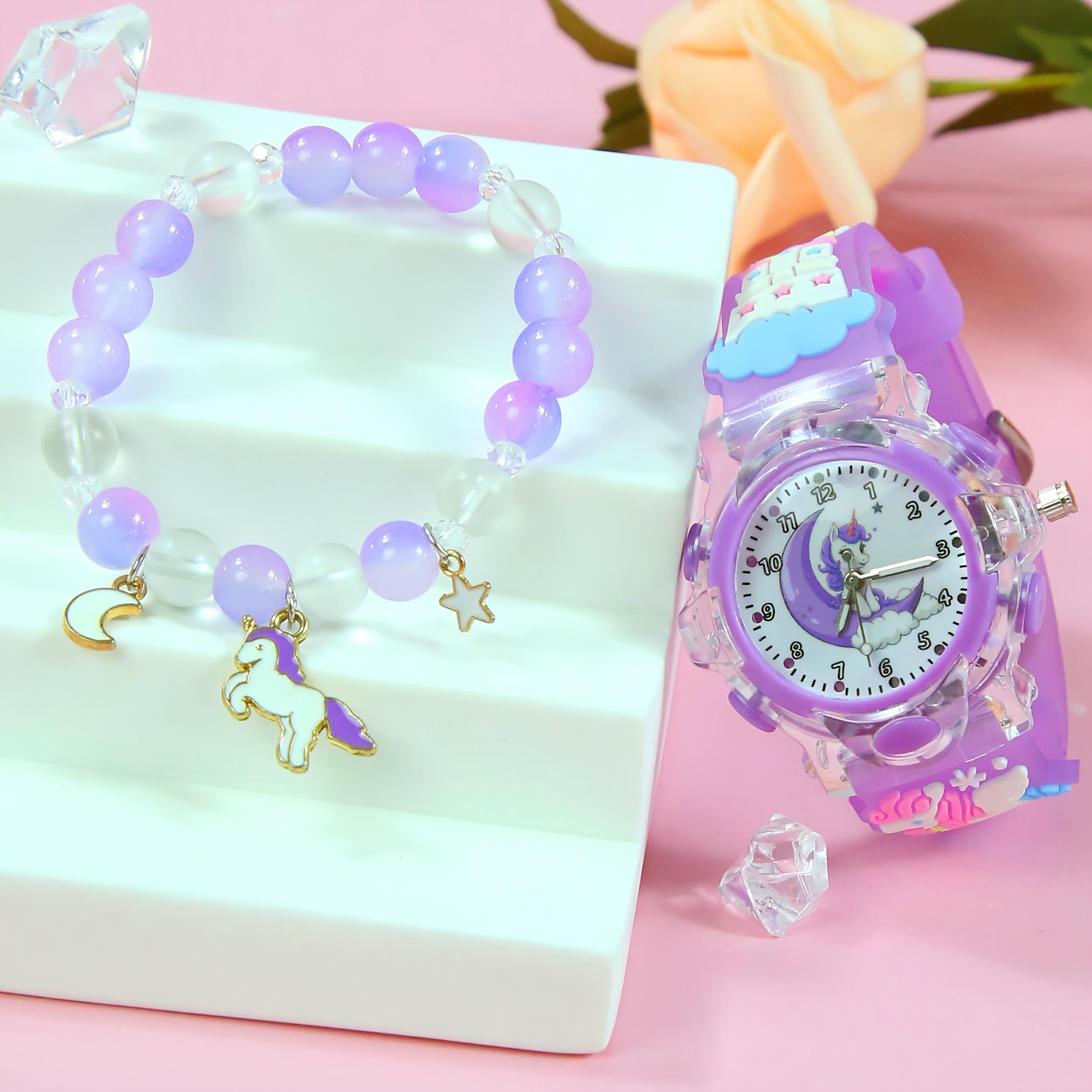 2pcs Unicorn Quartz Watch Set European American Sweet Style LED Night Light