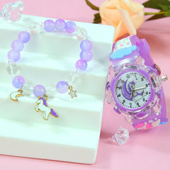 2pcs Unicorn Quartz Watch Set European American Sweet Style LED Night Light