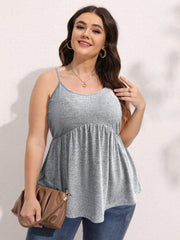Cami Top Women's Plus Plain Ruched Peplum Cami Top