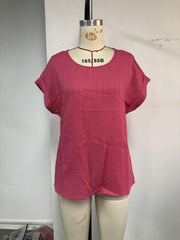 Ribbed Short Sleeve Round Neck Top