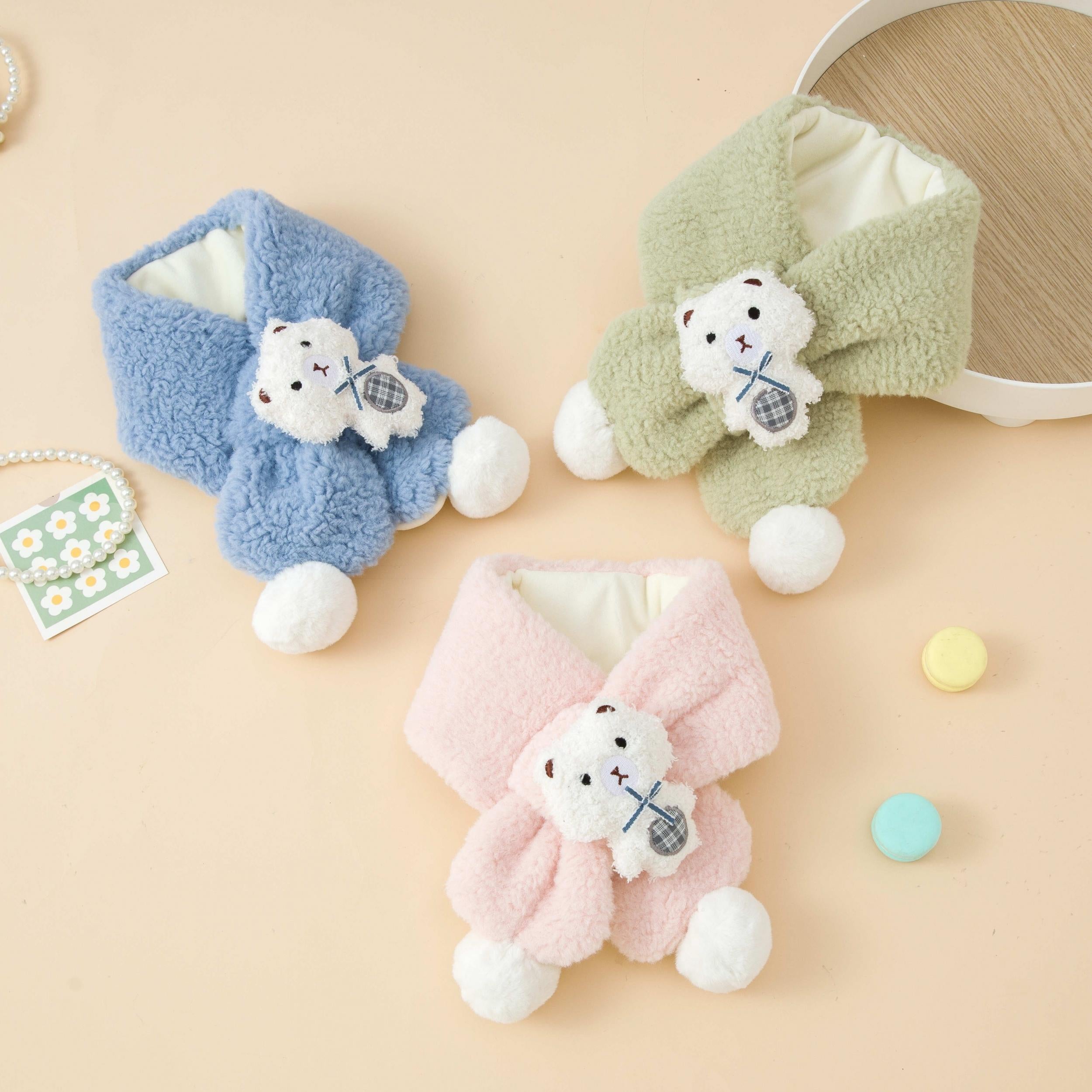 Girls Plush Bear Neck Scarf for Winter Christmas