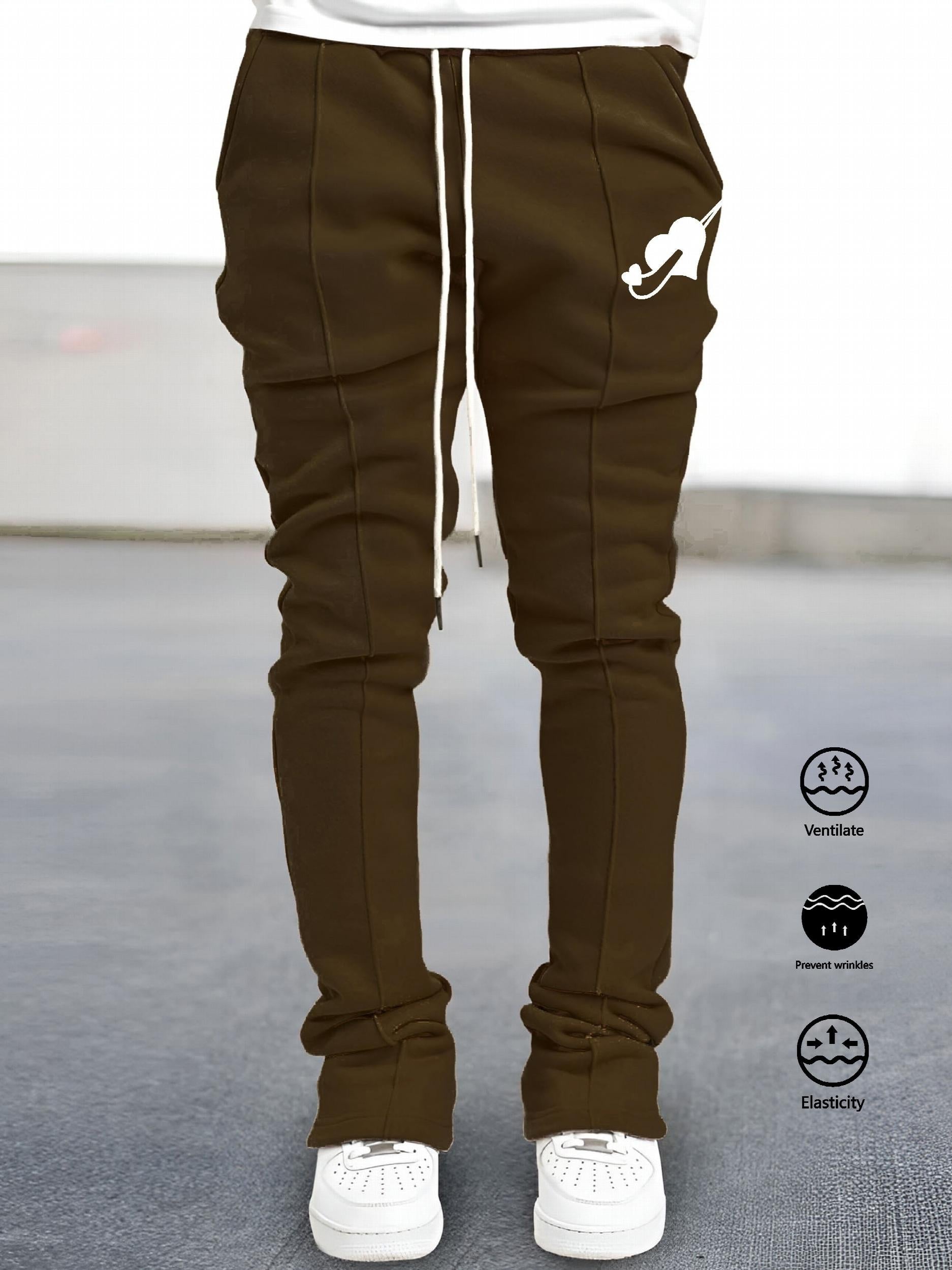 Red Heart Pattern Letter Print Joggers Men s Casual Loose Fit Pants