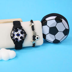 3pcs Boys' Quartz Watch Set Sports Style Soft Silicone Strap Football Watch
