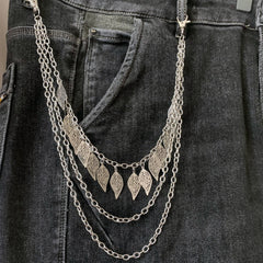 Leaf Charm Pendant Layered Pant Chain Waist Chain