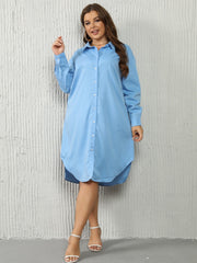 Solid Button Up Long Sleeve Collar Shirt Dress