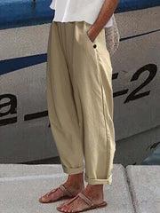 Elastic Waist Solid Casual Pants Loose Sports Pants With Pocket