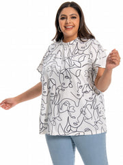 Abstract Print Mock Neck T-shirt