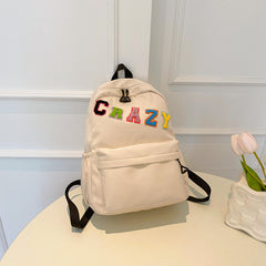 Colorful Plush Letter Patch Backpack Nylon Travel Daypack