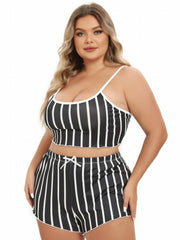 Stripe Print Crop Cami Top & Shorts Pajama Set