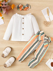 Toddler Girls Ruffle Long Sleeve Top Multicolor Striped Trousers Set