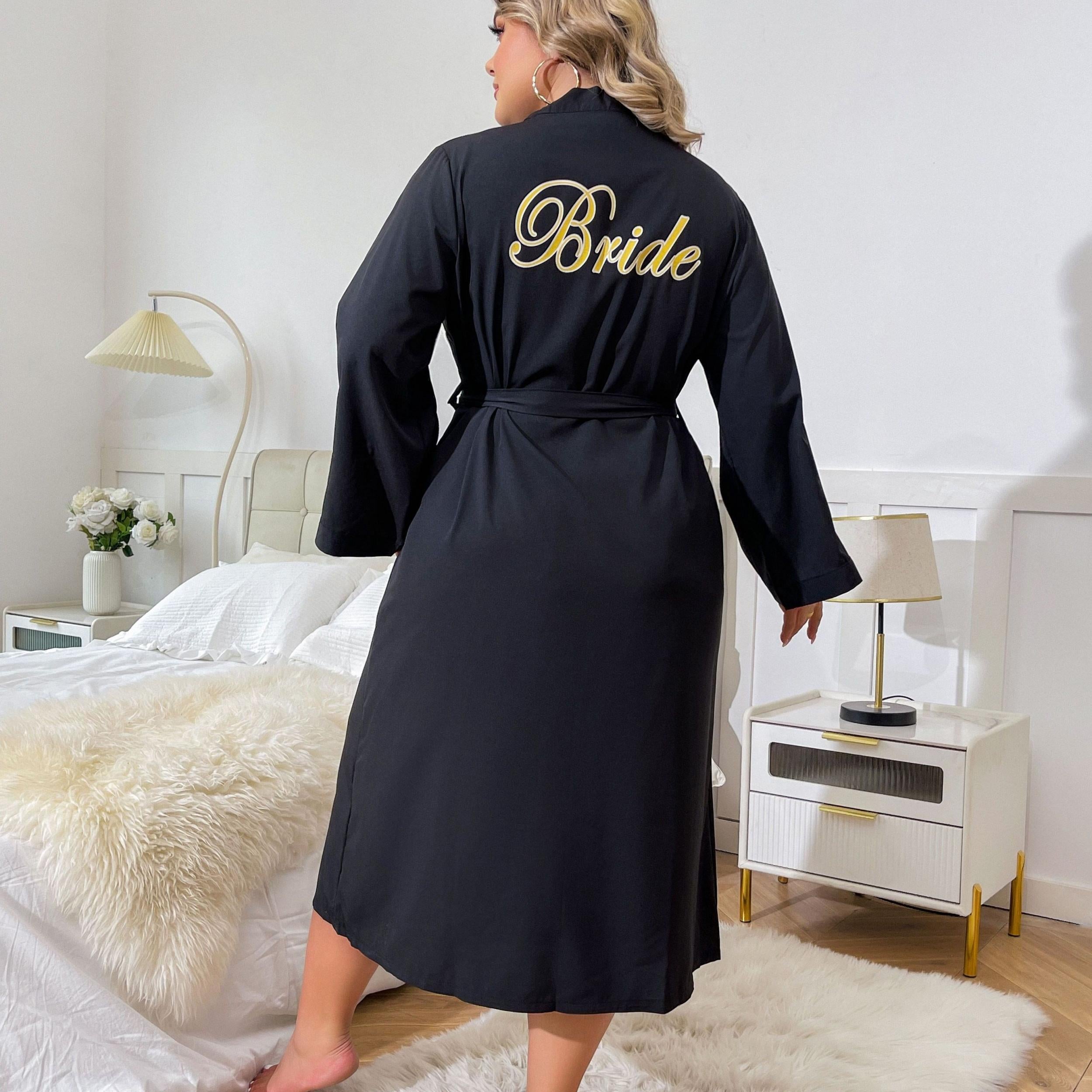 Casual Nightgown Women's Plus Letter Print Bathrobe
