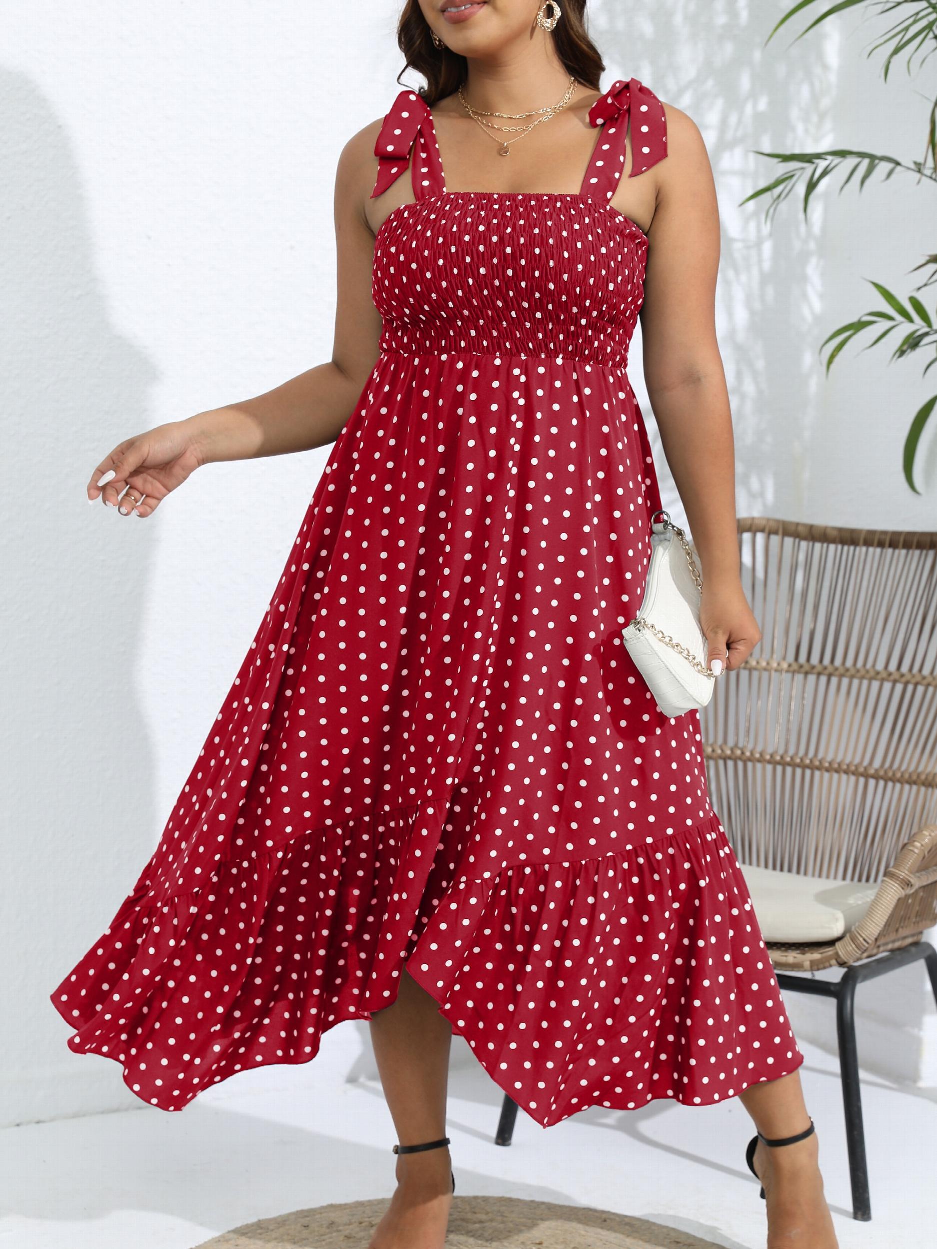 Polka Dots Tie Shoulder Maxi Dress